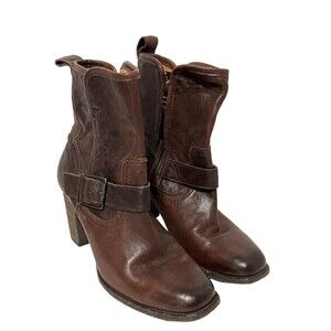 TRASK Dark Brown Leather Mallory Strappy Ankle Boots Strappy Moto Modern 8M